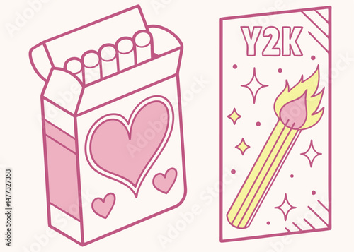 : "Burning Heart – Y2K Matchbox Illustration"