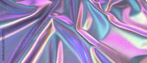 Abstract Holographic Fabric Texture Close Up Shot Showing Iridescent Colors and Folds for Backgrounds and Designs in Studio Lighting