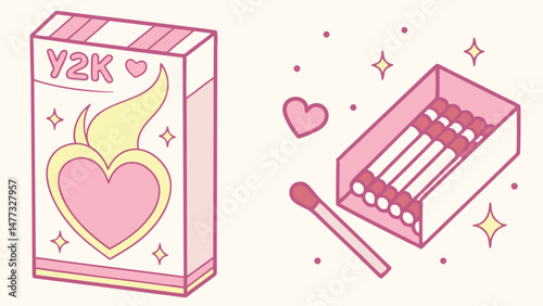 : "Burning Heart – Y2K Matchbox Illustration"