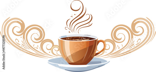 Steaming Coffee Cup with Abstract Smoke Swirls - Artistic Beverage Vector - Minimalist Morning Ritual - Contemporary Coffee Art - Isolated Hot Drink Illustration