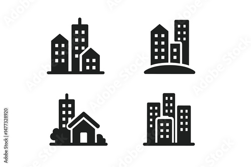 Vector icons of urban buildings and houses in various designs for real estate and architecture applications