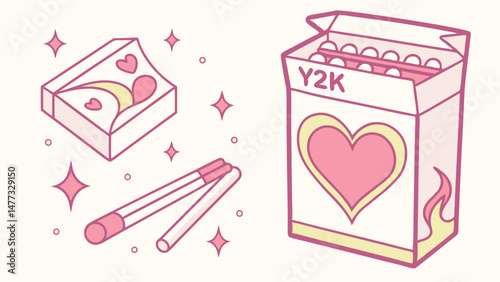 : "Burning Heart – Y2K Matchbox Illustration"