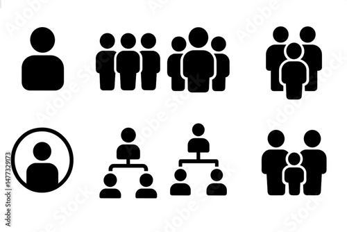 Vector icons representing various group dynamics and individual representations for design and communication