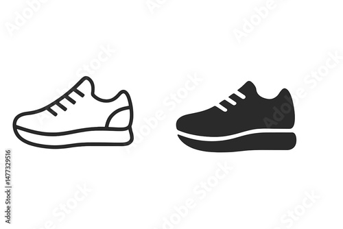 Stylish vector icons of athletic shoes in black and white showcasing modern sneaker design