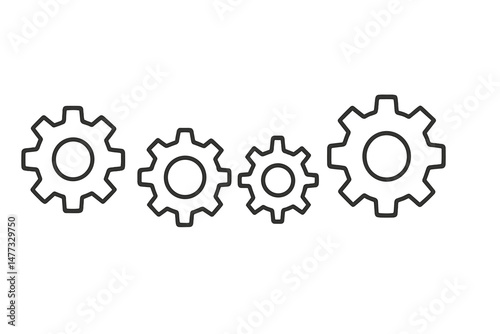 Vector icon depicting four interlocking gears in varying sizes representing teamwork and mechanical processes