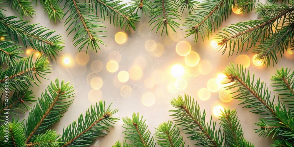 A Festive Frame of Evergreen Branches with Golden Lights for Holiday Designs A Festive Frame of Evergreen Branches with Golden Lights for Holiday Designs