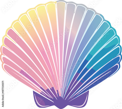 Tropical Seashell with Gradient Colors - Iridescent Coastal Treasure - Beachcombing Art - Vibrant Marine Life Illustration - Isolated Conch Shell