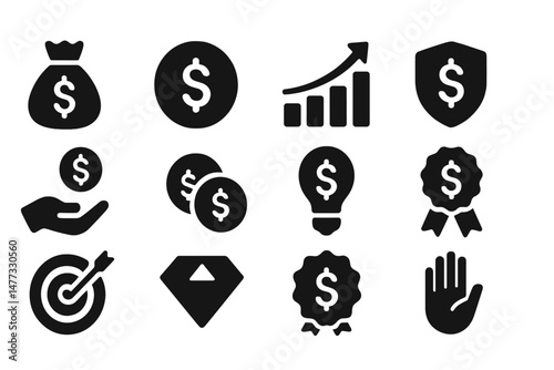 Conceptual vector icons representing finance, investments, and business success