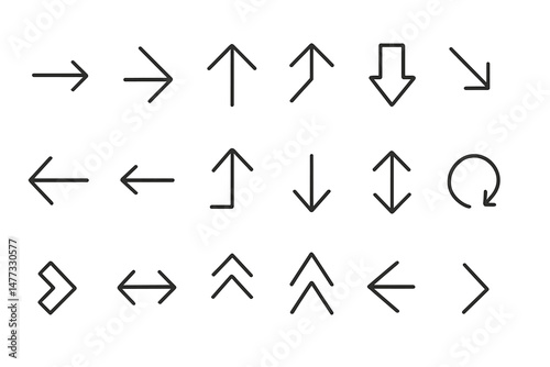 Collection of vector icons depicting various directional arrows and circular symbols for digital design use