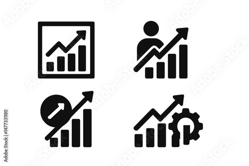 Vector icons representing growth, statistics, and analytics in business applications for data visualization and reporting purposes