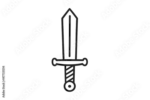 Sword icon representing medieval weaponry and fantasy settings in a minimalistic vector style suitable for designs