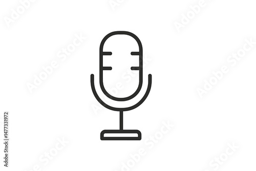 Stylized vector icon depicting a vintage microphone on a stand designed for audio recording and broadcasting purposes