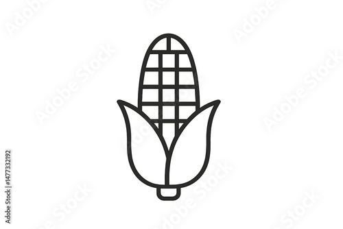 Vector icon depicting a corn cob with leaves designed in a minimalistic style for agricultural themes and food-related graphics