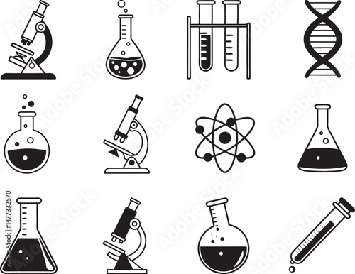 Set of laboratory equipment icon. Flat chemistry and science icon set