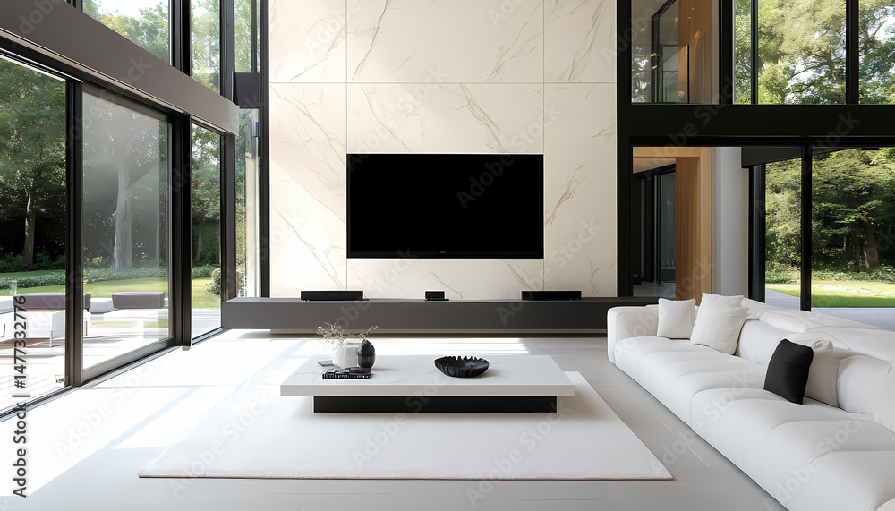 Fototapeta premium Modern Elegant Living Room with Large Windows
