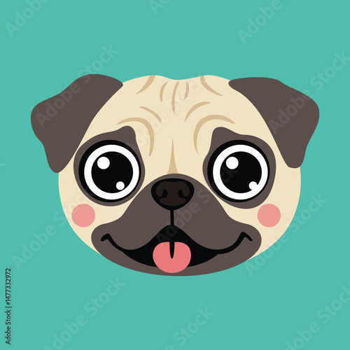 Adorable Cartoon Pug Puppy Head