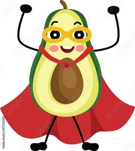Cute Avocado Mascot Dressed as a Superhero