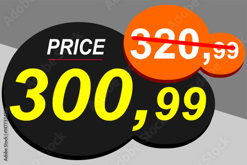 Price before 320.99 and after 300.99, discount and price sale tag, price tag, label, vector banner, special offer, vector illustration.