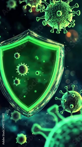 Vibrant Green Shield Icon Symbol of Health and Protection Against Viruses