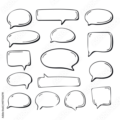 Doodle speech bubbles vector icon set