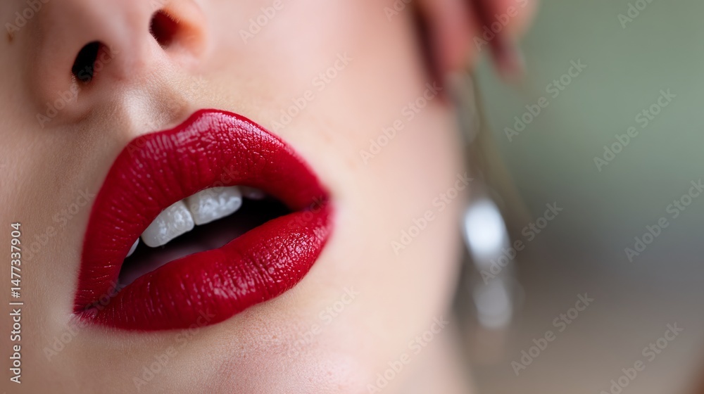 Fototapeta premium Close-up of woman's lips with vibrant red lipstick (3)