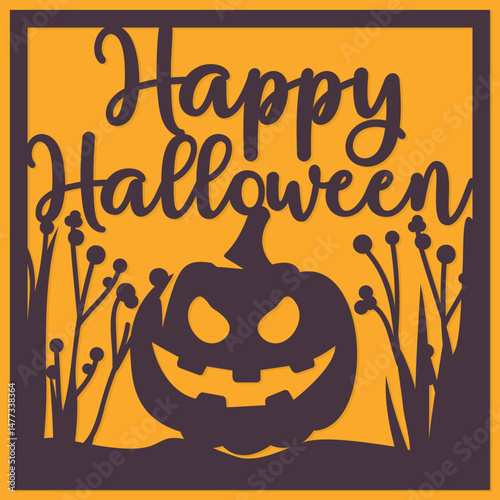 Happy Halloween layered card. Paper cut out design. Shadow box style. 3D design.