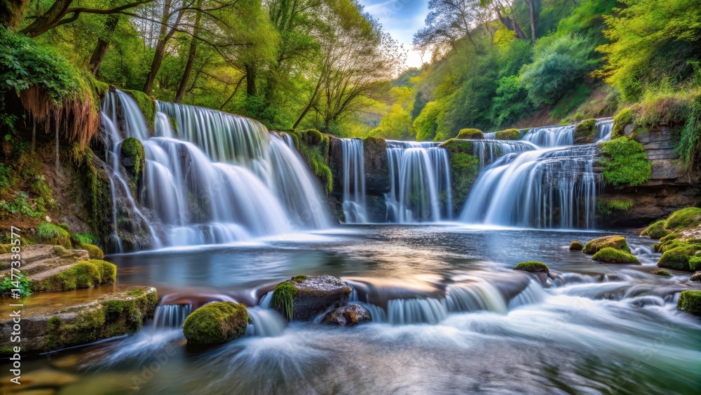 Obraz premium Waterfall cascade on a winding river, waterfall, nature, waterfall, nature