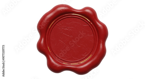 red wax seal with golde edge isolated on white background 