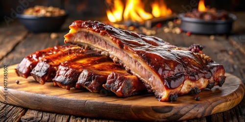 Tender meat falls off the bone, revealing a juicy interior, with a rich, smoky flavor and tender texture