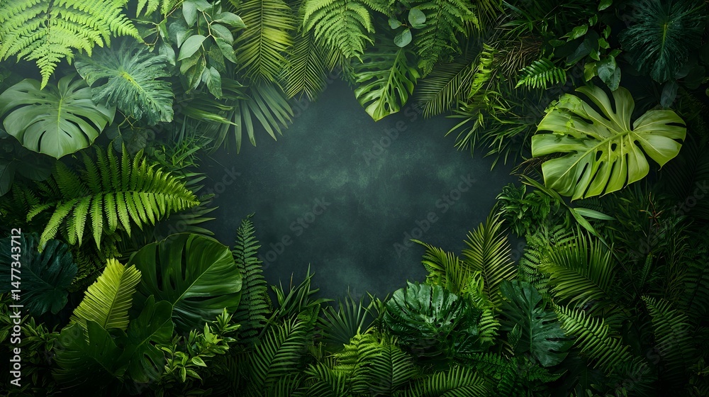 Obraz premium Lush tropical jungle scene with giant ferns and a diverse array of exotic plants highlighting the abundant biodiversity of the natural environment The image features a dense