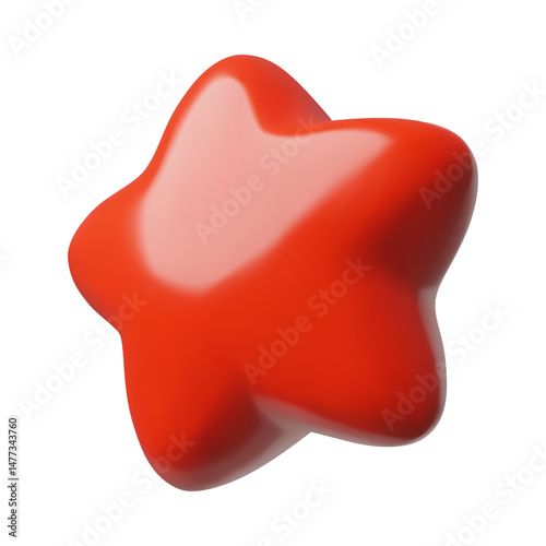3D vector illustration of glossy red five-pointed star.
