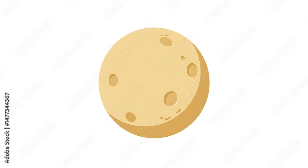 Fototapeta premium Cartoon Moon with Craters Isolated on White Background