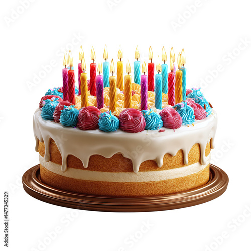 birthday cake with candles isolated on transparent background