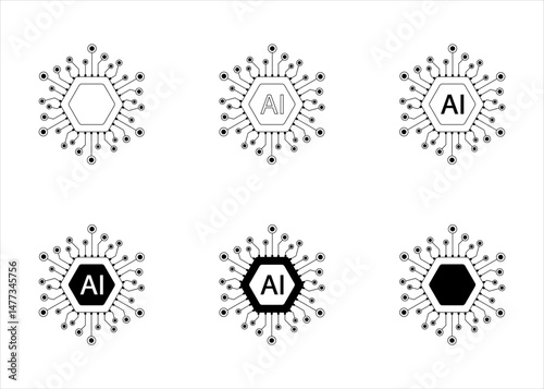 AI icon or Artificial intelligence icon vector isolated For Smart Technology Design Element. AI icon vector for technology design. Artificial intelligence icon isolated in flat style.