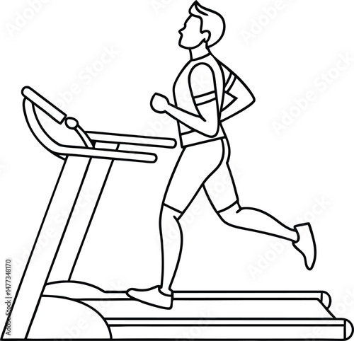 Athletic man running on treadmill exercising for health and physical fitness in a gym