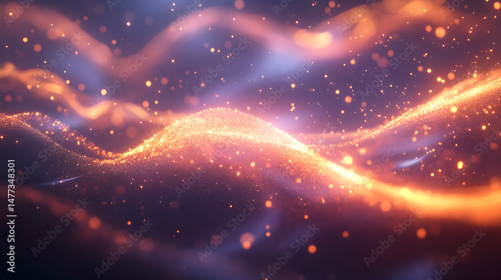 Fototapeta premium Abstract Waves with Glowing Particles in Gradient Colors and Light