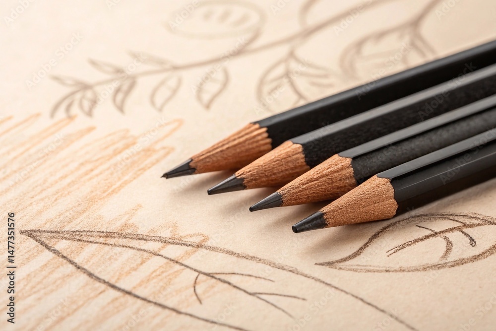 Obraz premium Black and Brown Pencils with Hand-Drawn Stroke on Beige Paper