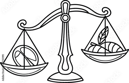 Peace and nature balanced symbolized in classic black and white weighing scales design
