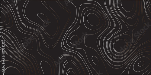 "Create a dark-themed abstract background featuring topographic contour lines. The lines should flow smoothly with organic curves, forming layered patterns over a deep black or charcoal surface. The d