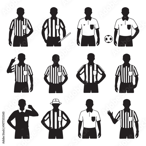 Black and White Referee Gestures and Stances for Soccer and Football
