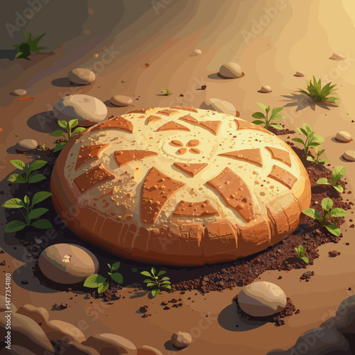 a huge pizza baked in forest.