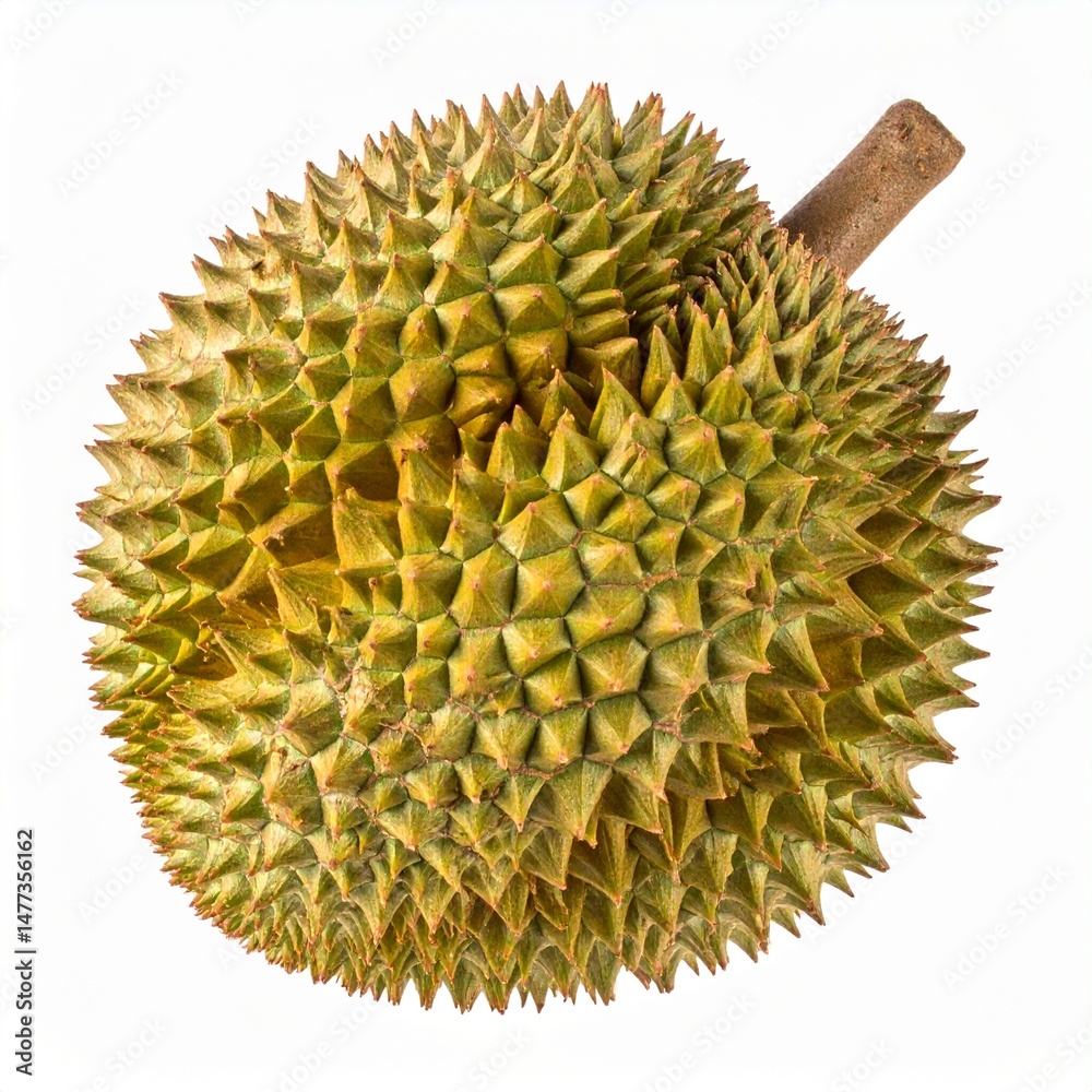 Durian with Spiky Husk on Isolated Background Durian with Spiky Husk on Isolated Background