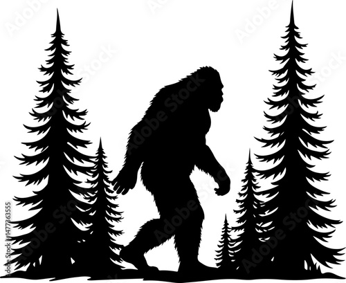 Bigfoot Silhouette in the Forest vector