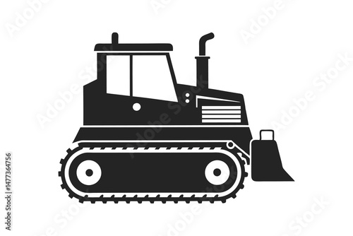 Heavy bulldozer silhouette vector illustration on white background