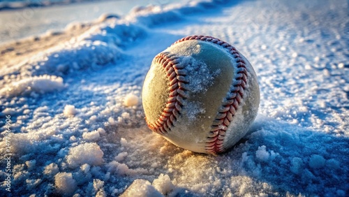 A close-up shot of a baseball cleat stuck in the snow