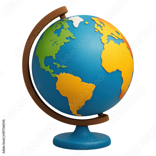 Globe showing continents and oceans isolated on white background