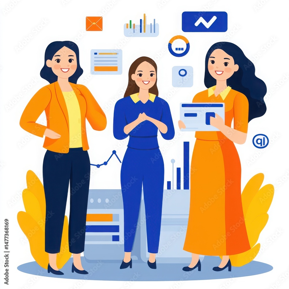 Three Professional Women Discussing Business Analytics and Growth