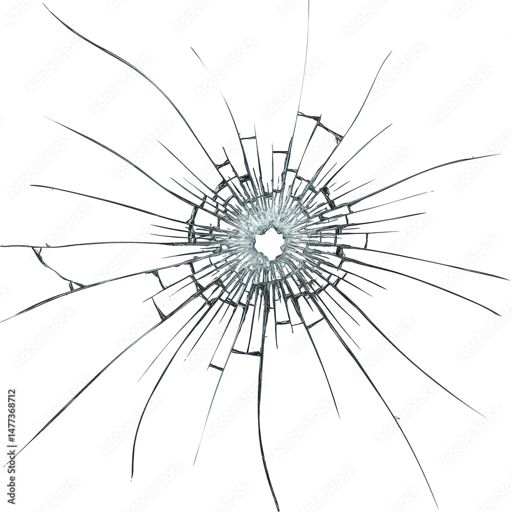 Obraz premium Shattered glass effect. Broken pattern with radial cracks on a dark background, vector image