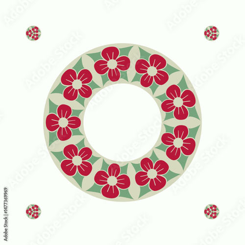 Minimalist Christmas Wreath Red Green Flowers