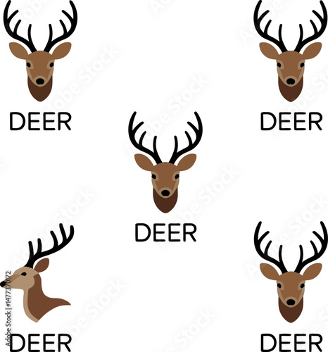 Flat Deer Icon Set – Animal Head Vector Illustration